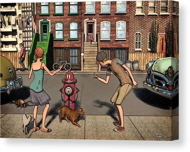 Tenement Canvas Print featuring the digital art The Scolding or aka When a Dog's Gotta Go by Ken Morris
