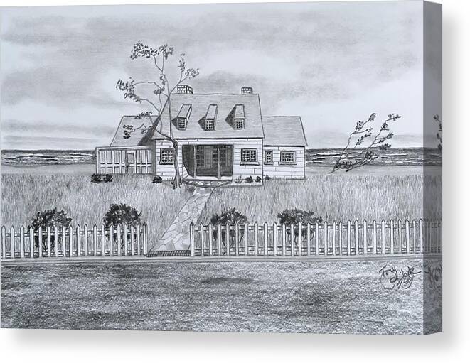 Sea Captain Canvas Print featuring the drawing The Sea Captains House by Tony Clark