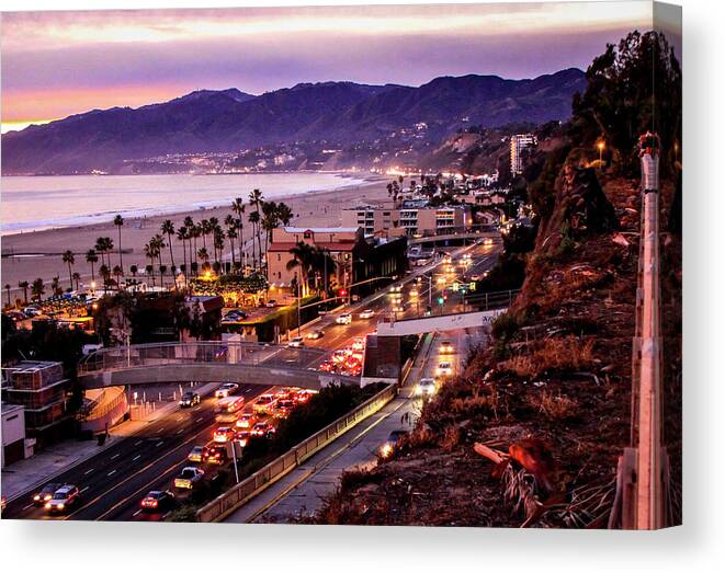 Sunset Santa Monica Bay Canvas Print featuring the photograph The Slow Drive Home by Gene Parks