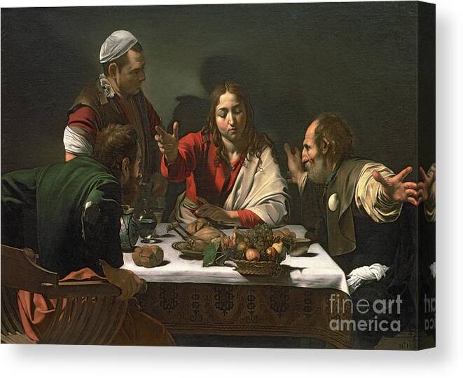 The Canvas Print featuring the painting The Supper at Emmaus by Caravaggio