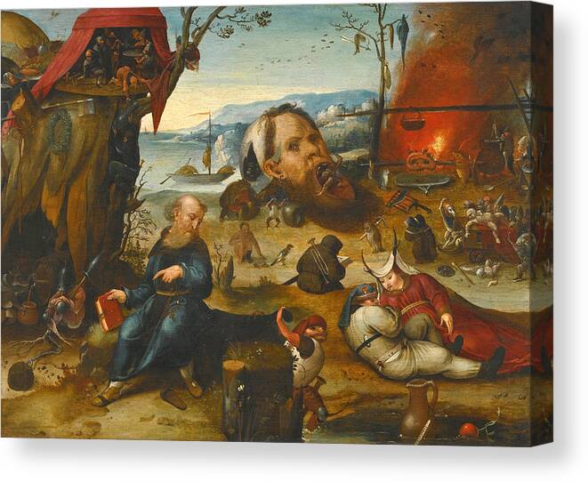Follower Of Hieronymus Bosch Canvas Print featuring the painting The Temptation of St Anthony by Follower of Hieronymus Bosch