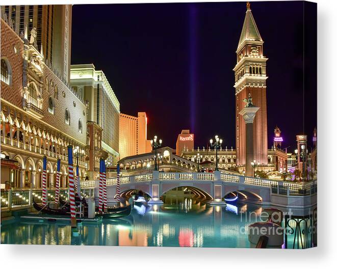 Las Vegas Canvas Print featuring the photograph The Venetian gondolas at night by Paul Quinn