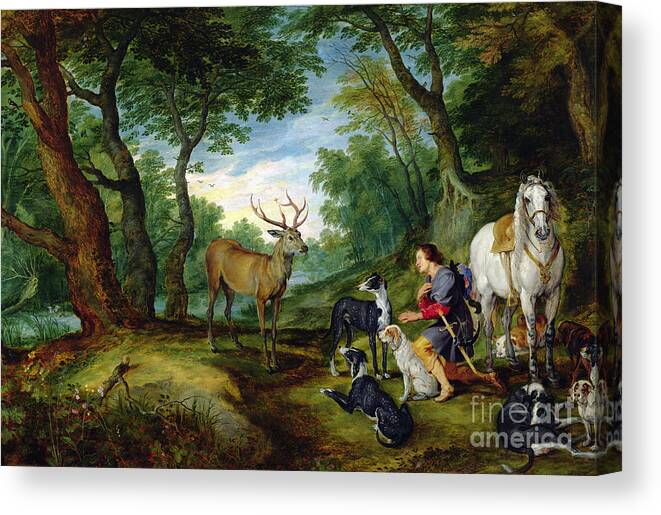 Hubert Canvas Print featuring the painting The Vision of Saint Hubert by Brueghel and Rubens