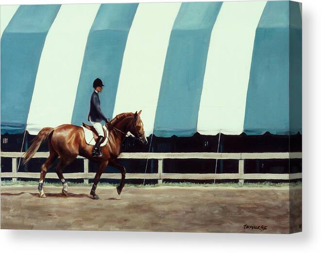 Equine Canvas Print featuring the painting The Warmup by Linda Tenukas