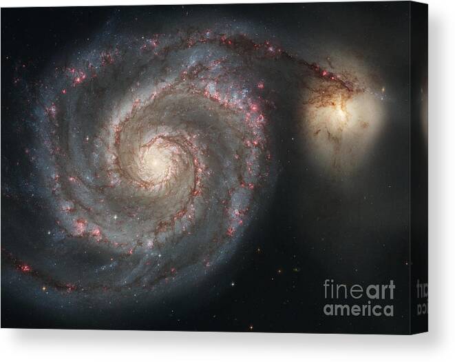 Color Image Canvas Print featuring the photograph The Whirlpool Galaxy M51 And Companion by Stocktrek Images