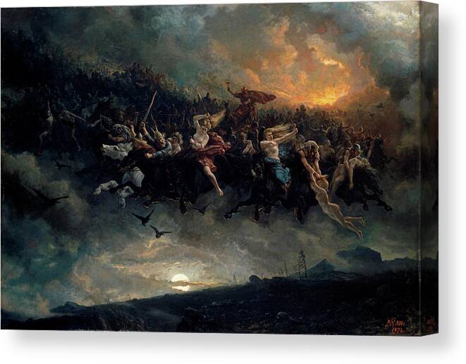 Norse Gods Canvas Print featuring the painting The wild Hunt of Odin by Peter Nicolai Arbo