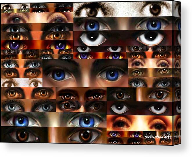 Eyes Canvas Print featuring the digital art They Are Watching Us -1 by Carmen Cordova