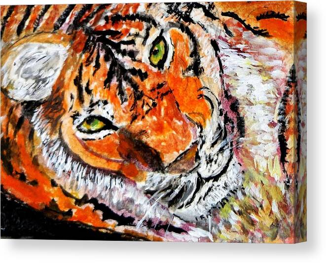 Tiger Canvas Print featuring the painting Look into My Eyes by Anne Sands