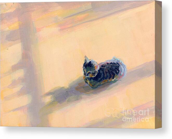 Gray Tabby Canvas Print featuring the painting Tiny Kitten Big Dreams by Kimberly Santini