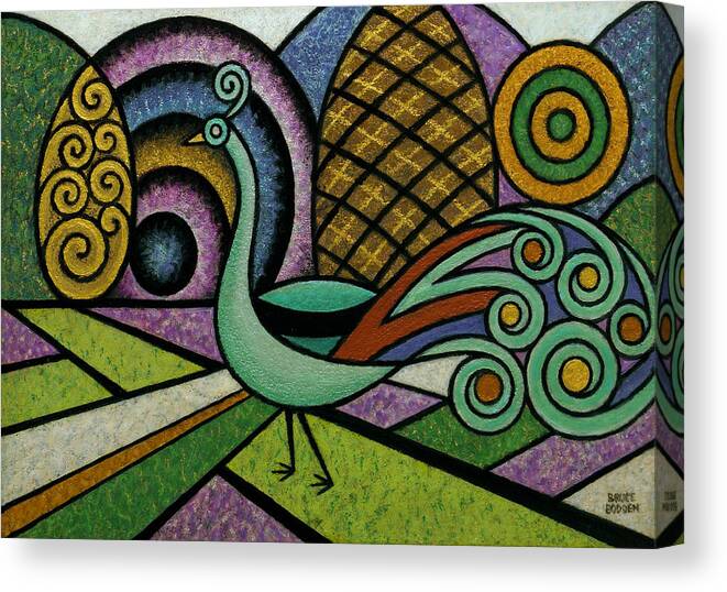 Peacock Canvas Print featuring the mixed media Tiny Peacock by Bruce Bodden