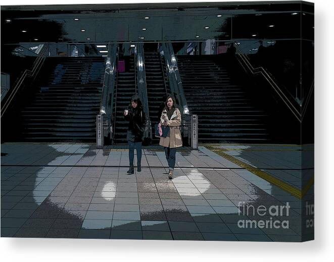 Escalator Canvas Print featuring the photograph Tokyo Metro, Japan Poster by Perry Rodriguez