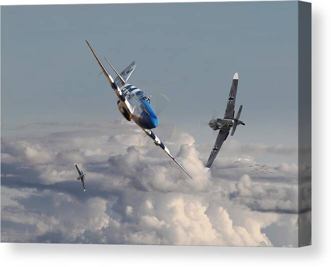 Aircraft Canvas Print featuring the photograph Top Gun - 1944 version - P51 v Bf109G by Pat Speirs