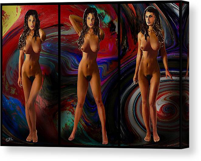 Fine Art Canvas Print featuring the painting Traditional Modern Female Nude Jean Standing Triptic by G Linsenmayer