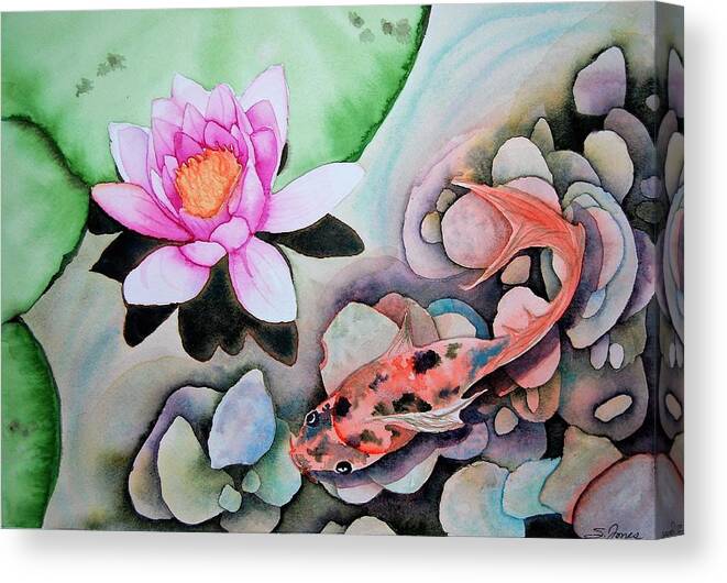 Water Lily Canvas Print featuring the painting Stone's Throw by Sonja Jones