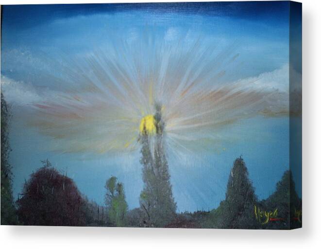 Sky Canvas Print featuring the painting Treetops by Barbara Hayes