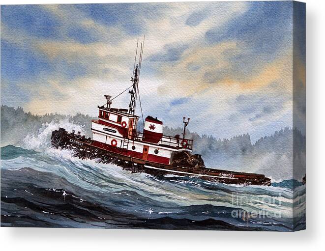 Tugs Canvas Print featuring the painting Tugboat EARNEST by James Williamson