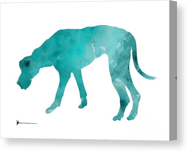  Abstract Canvas Print featuring the painting Turquoise great dane watercolor art print paitning by Joanna Szmerdt