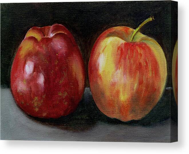 Oil Canvas Print featuring the painting Two Apples by Sarah Lynch