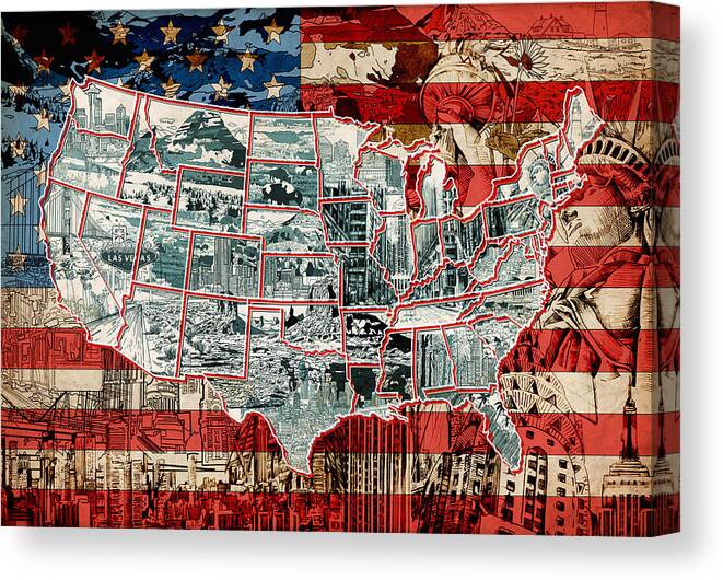 United States Drawing Collage Map 6 Canvas Print Canvas Art By