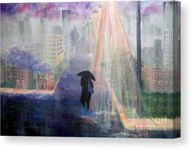 City Canvas Print featuring the painting Urban Life by Saundra Johnson
