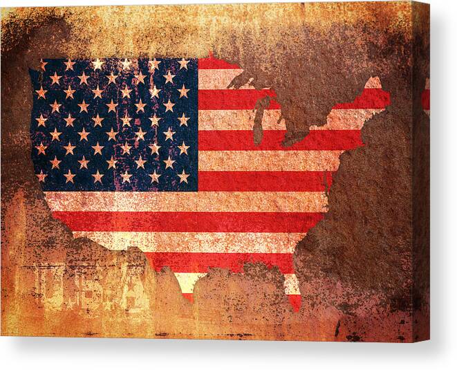 Us Flag Canvas Print featuring the digital art USA Star and Stripes Map by Michael Tompsett