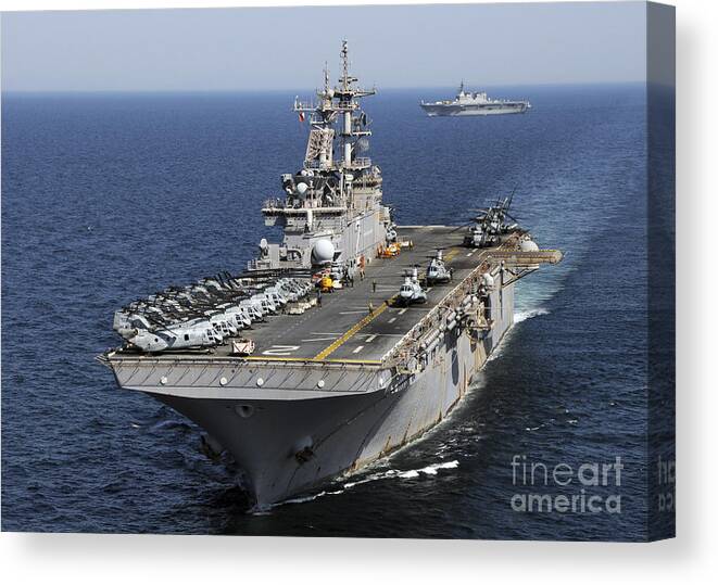 Uss Essex Canvas Print featuring the photograph Uss Essex Transits Off The Coast by Stocktrek Images