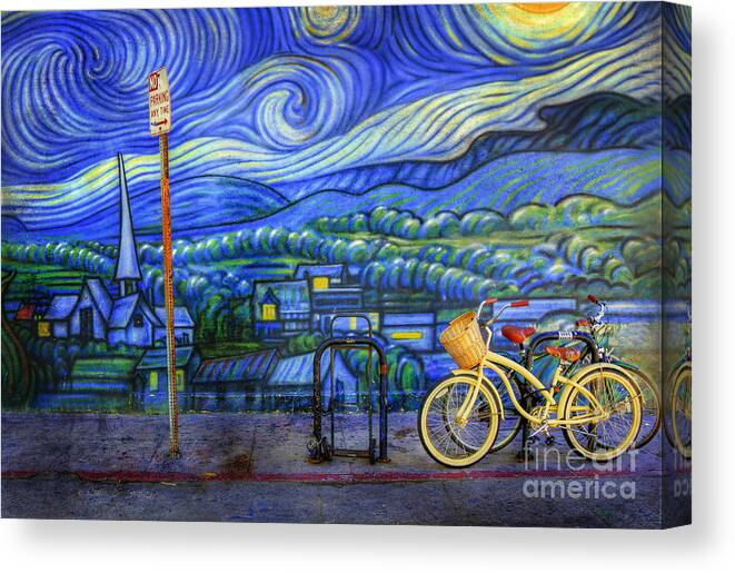Venice Beach Canvas Print featuring the photograph Van Gogh's Yellow and Green Bicycles by Craig J Satterlee