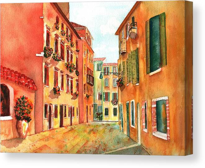 Sharon Mick Canvas Print featuring the painting Venice Italy Street by Sharon Mick