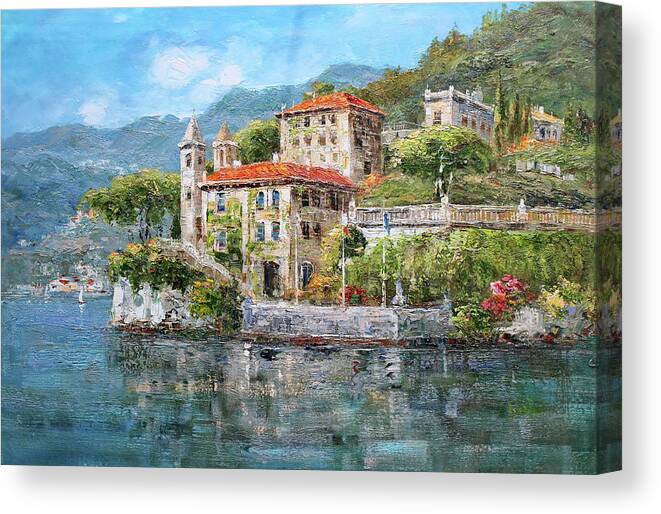 Como Canvas Print featuring the painting Villa del Balbianello, Lake Como, Italy by Luigi Paulini