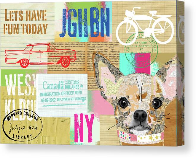 Vintage Collage Chihuahua Canvas Print featuring the mixed media Vintage Collage Chihuahua by Claudia Schoen