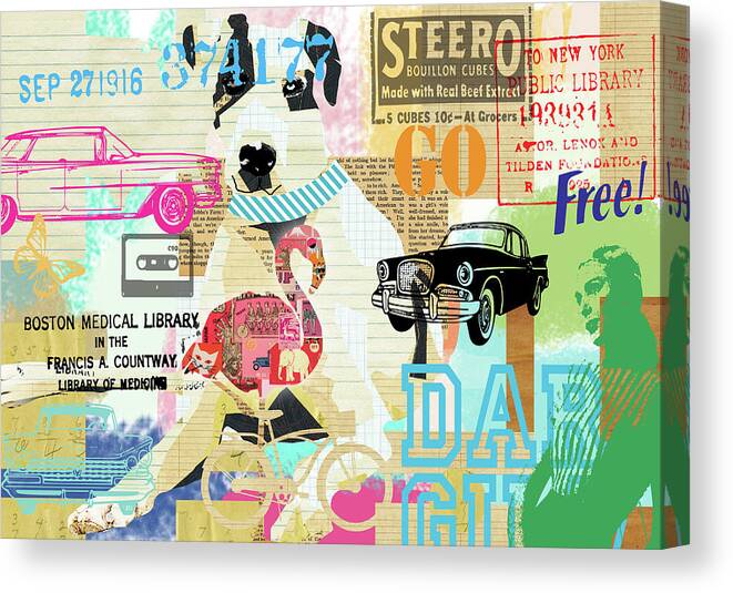 Vintage Collage Dane Canvas Print featuring the mixed media Vintage Collage Dane by Claudia Schoen