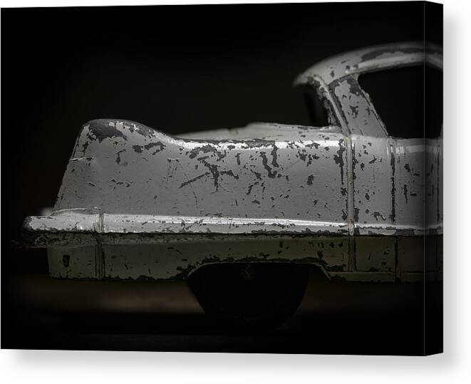 Old Toys Canvas Print featuring the photograph Vintage White Cadillac Toy Car by Art Whitton
