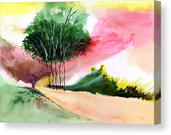 Watercolor Canvas Print featuring the painting Walk away by Anil Nene