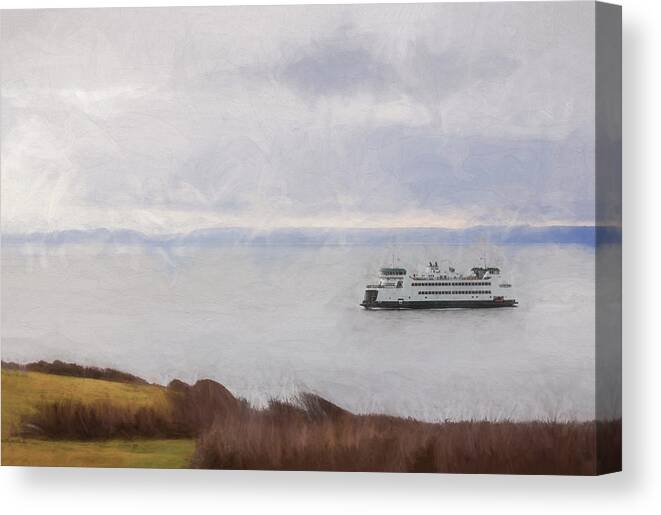 Washington Canvas Print featuring the photograph Washington State Ferry Approaching Whidbey Island by Carol Leigh