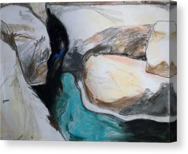 Water Between The Rocks Canvas Print featuring the painting Water Between the Rocks by Esther Newman-Cohen