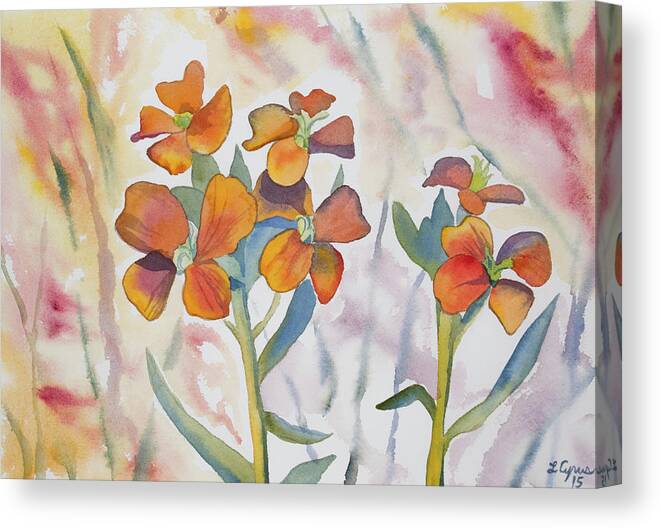 Wallflower Canvas Print featuring the painting Watercolor - Wallflower Wildflowers by Cascade Colors