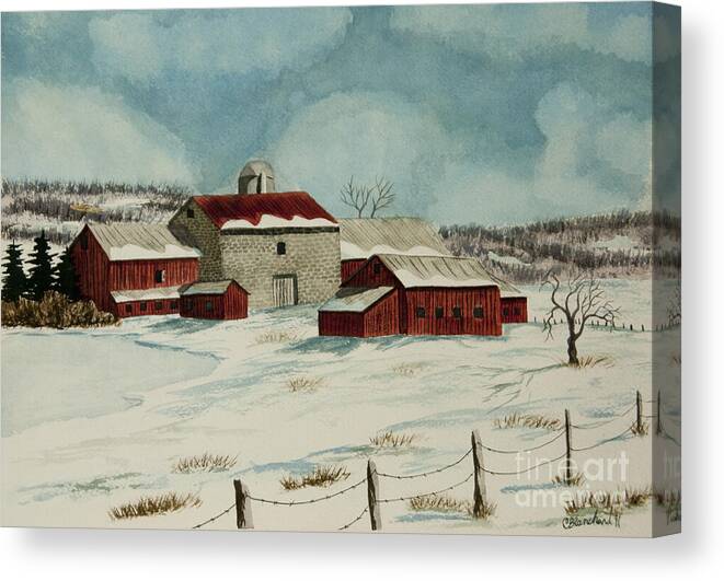 Winter Scene Paintings Canvas Print featuring the painting West Winfield Farm by Charlotte Blanchard