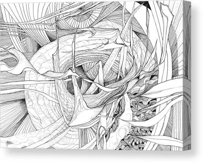Botanic Botanical Blackandwhite Black And White Zentangle Zen Tangle Abstract Acceptance Circles Comfort Comforting Detailed Drawing Dreams Earth Canvas Print featuring the painting What Lies Within by Charles Cater