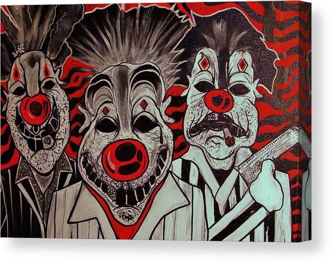 Gangster Clowns Red Black White Canvas Print featuring the painting Who r these Clown's..... by Lorinda Fore