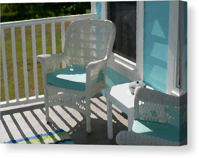 Wicker Porch Chair Painting Effect Canvas Print featuring the photograph Wicker Porch Chair Painting Effect by Kathy K McClellan