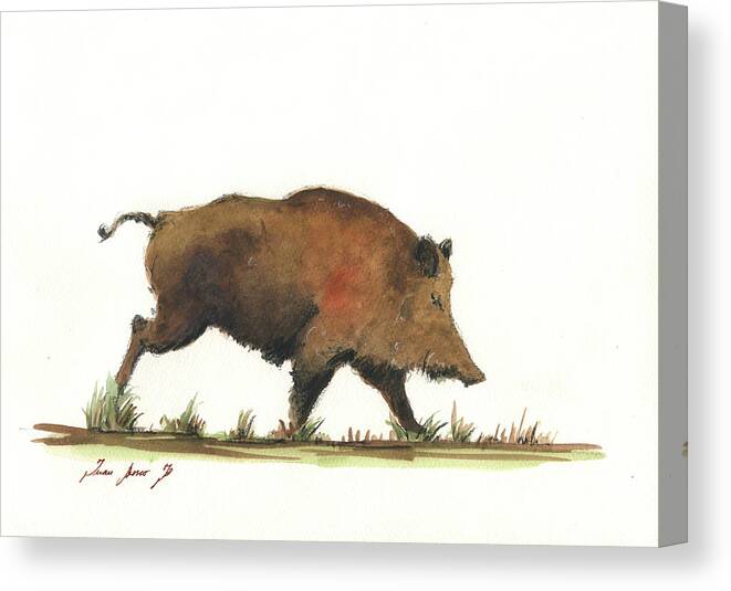 Wildboar Running Canvas Print featuring the painting Wildboar by Juan Bosco