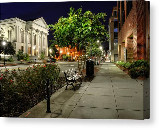 Wilmington Canvas Print featuring the photograph Wilmington Sidewalk At Night by Greg and Chrystal Mimbs
