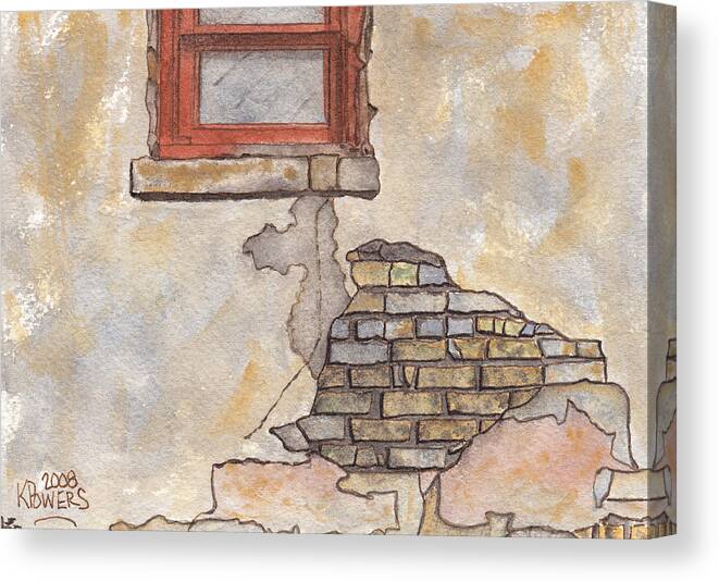 Window Canvas Print featuring the painting Window with Crumbling Plaster by Ken Powers