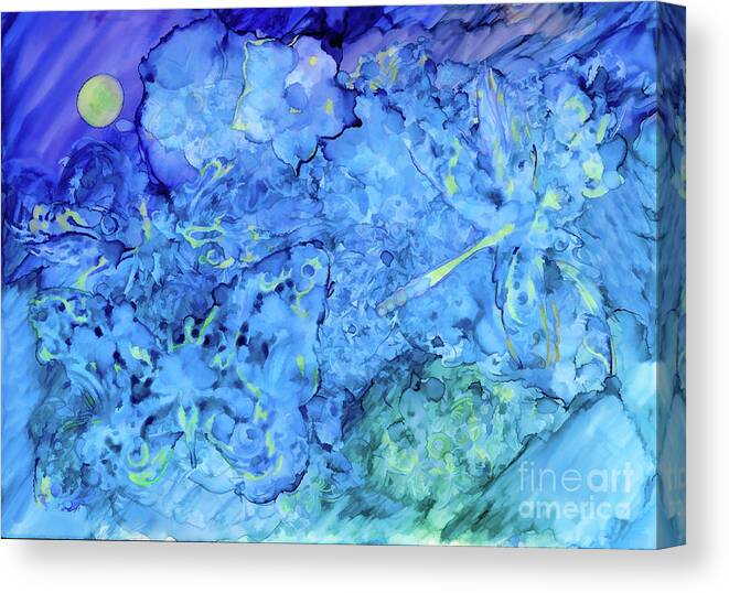 Dragonfly Canvas Print featuring the painting Winged Chaos Under the Moon by Kerri Farley