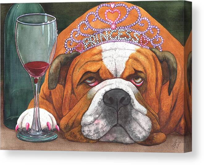 Bulldog Canvas Print featuring the painting Wining Princess by Catherine G McElroy