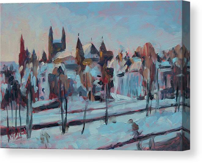 Maastricht Canvas Print featuring the painting Winter Basilica Our Lady Maastricht by Nop Briex