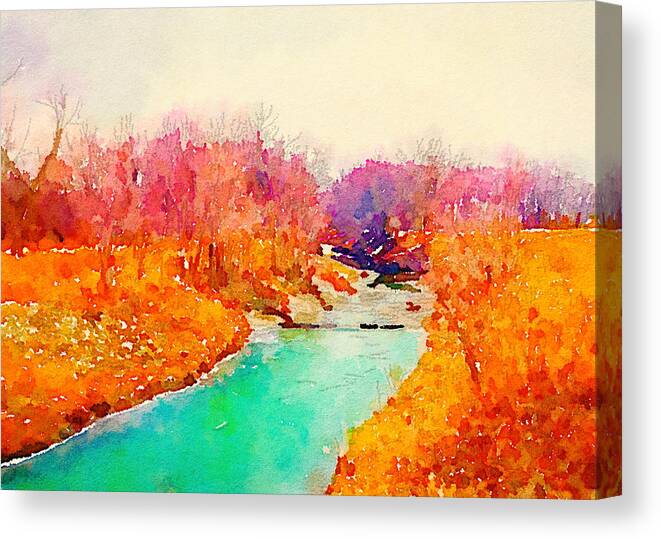 River Canvas Print featuring the photograph Winter River Watercolor Rectangle by Jennifer Richter