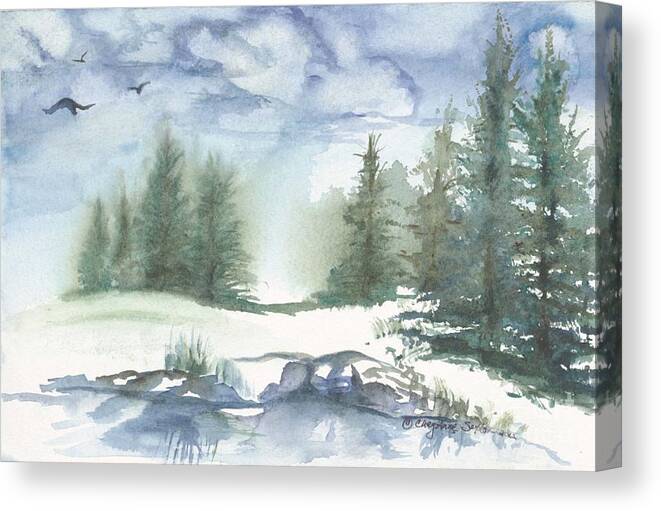 Watercolor Canvas Print featuring the painting Winter WaterColor Study 1 by CheyAnne Sexton