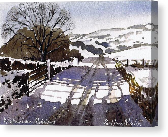 Winter Canvas Print featuring the painting Winters Lane Stainland by Paul Dene Marlor