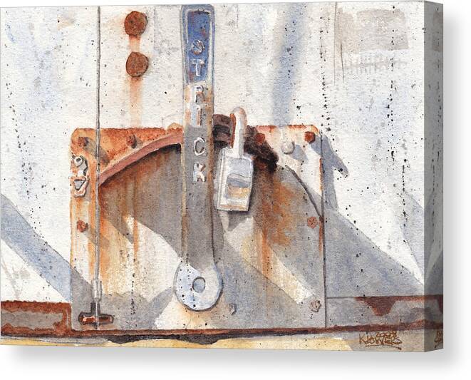 Semi Canvas Print featuring the painting Work Trailer Lock Number One by Ken Powers